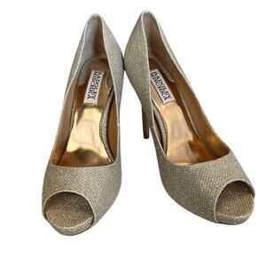 Badgley Mischka Women's Gold Glitter Peep-Toe Stiletto Pumps Size 6.5